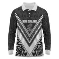 New Zealand Silver Fern Rugby Custom Long Sleeve Polo Shirt Go Wheel Kiwi Maori Pattern