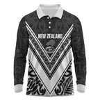 New Zealand Silver Fern Rugby Custom Long Sleeve Polo Shirt Go Wheel Kiwi Maori Pattern
