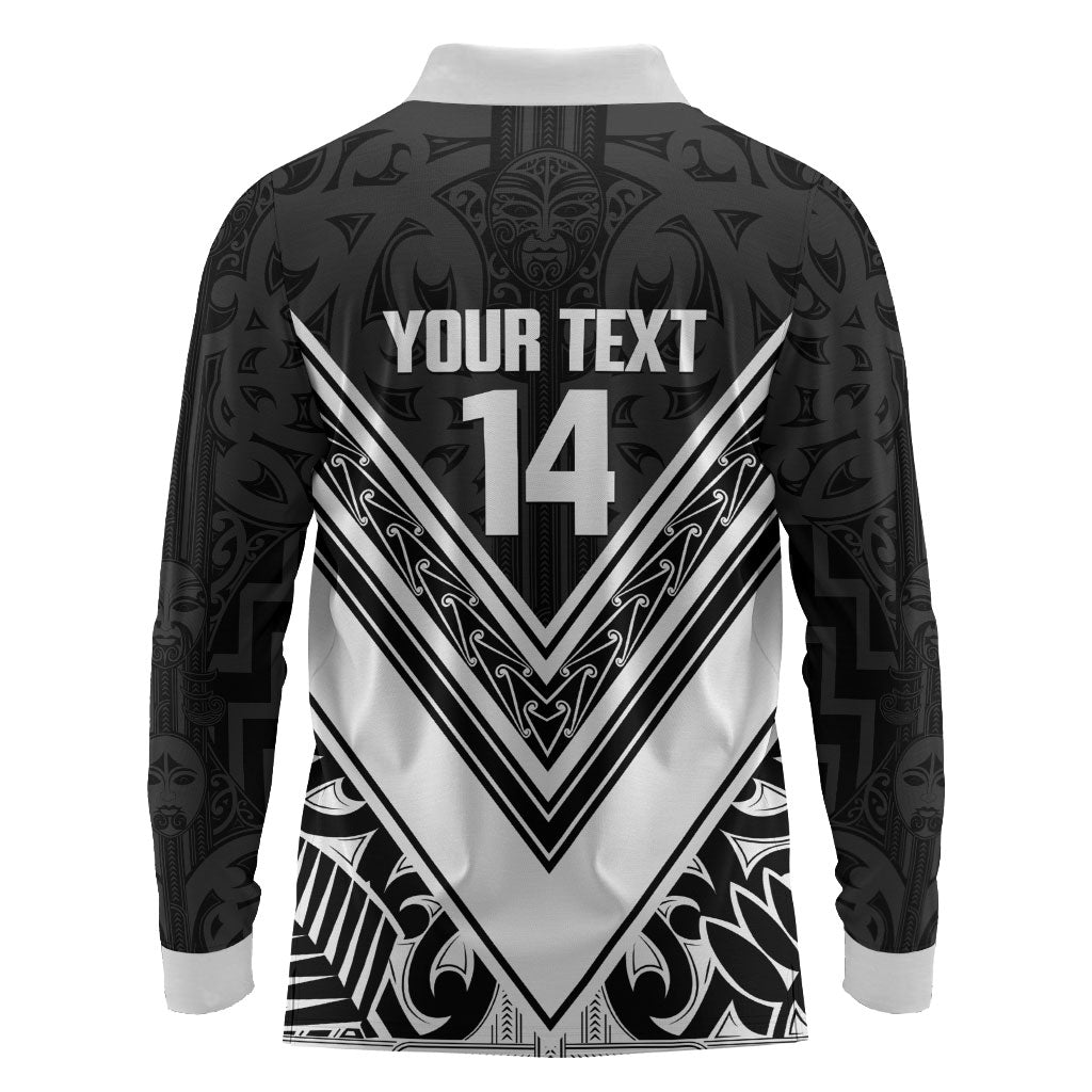 New Zealand Silver Fern Rugby Custom Long Sleeve Polo Shirt Go Wheel Kiwi Maori Pattern
