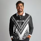 New Zealand Silver Fern Rugby Custom Long Sleeve Polo Shirt Go Wheel Kiwi Maori Pattern