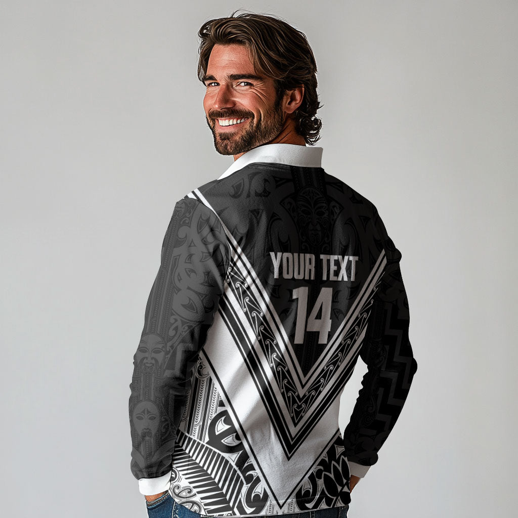 New Zealand Silver Fern Rugby Custom Long Sleeve Polo Shirt Go Wheel Kiwi Maori Pattern