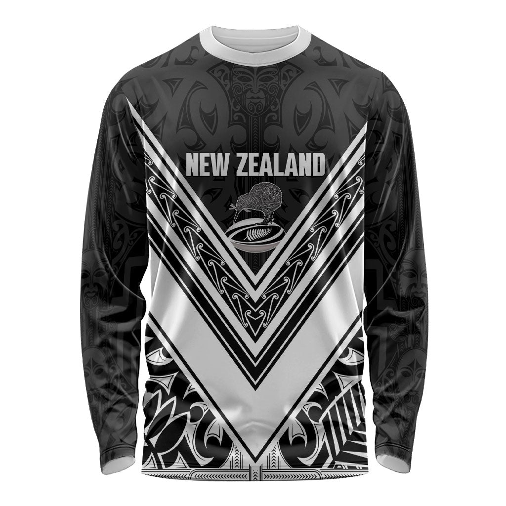 New Zealand Silver Fern Rugby Custom Long Sleeve Shirt Go Wheel Kiwi Maori Pattern