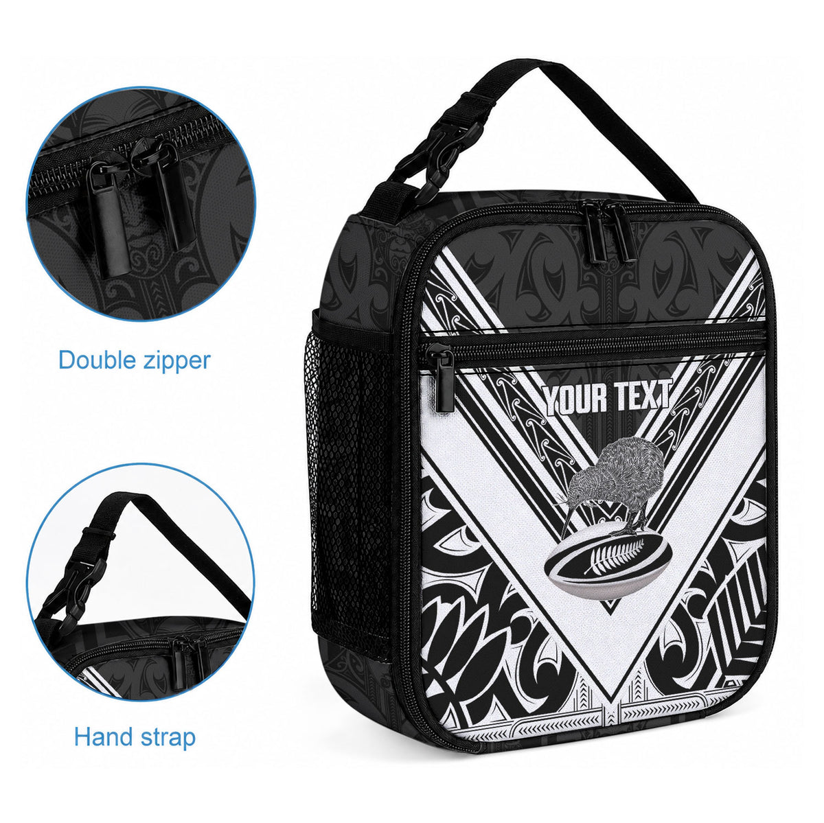 New Zealand Silver Fern Rugby Custom Lunch Bag Go Wheel Kiwi Maori Pattern