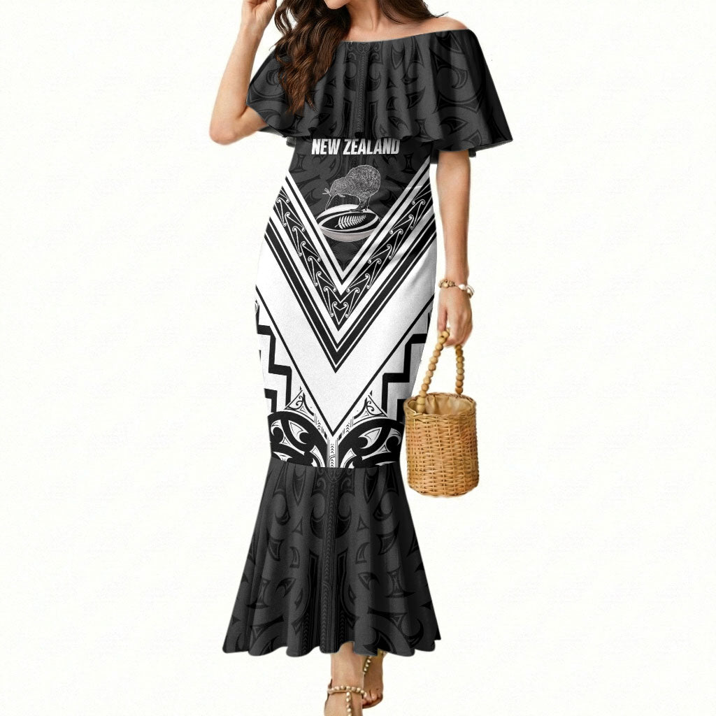 New Zealand Silver Fern Rugby Custom Mermaid Dress Go Wheel Kiwi Maori Pattern