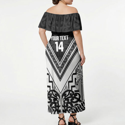 New Zealand Silver Fern Rugby Custom Off Shoulder Maxi Dress Go Wheel Kiwi Maori Pattern