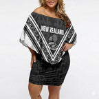 New Zealand Silver Fern Rugby Custom Off Shoulder Short Dress Go Wheel Kiwi Maori Pattern