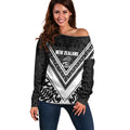New Zealand Silver Fern Rugby Custom Off Shoulder Sweater Go Wheel Kiwi Maori Pattern