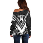 New Zealand Silver Fern Rugby Custom Off Shoulder Sweater Go Wheel Kiwi Maori Pattern