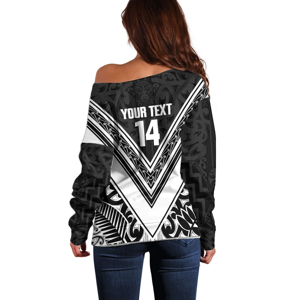 New Zealand Silver Fern Rugby Custom Off Shoulder Sweater Go Wheel Kiwi Maori Pattern