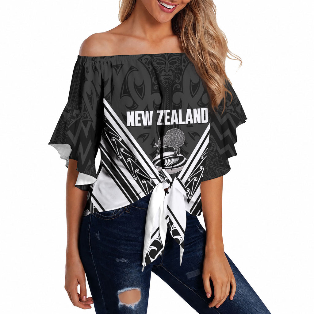 New Zealand Silver Fern Rugby Custom Off Shoulder Wrap Waist Top Go Wheel Kiwi Maori Pattern