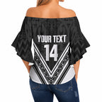New Zealand Silver Fern Rugby Custom Off Shoulder Wrap Waist Top Go Wheel Kiwi Maori Pattern