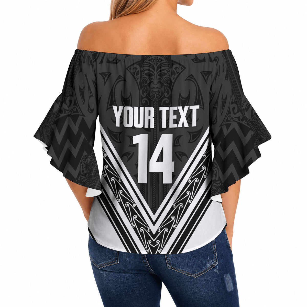 New Zealand Silver Fern Rugby Custom Off Shoulder Wrap Waist Top Go Wheel Kiwi Maori Pattern