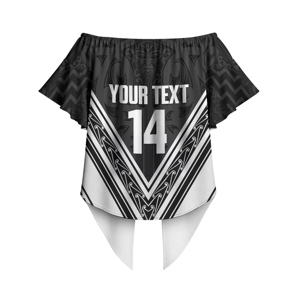 New Zealand Silver Fern Rugby Custom Off Shoulder Wrap Waist Top Go Wheel Kiwi Maori Pattern