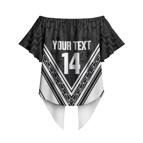 New Zealand Silver Fern Rugby Custom Off Shoulder Wrap Waist Top Go Wheel Kiwi Maori Pattern