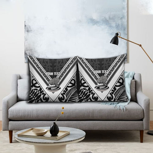 New Zealand Silver Fern Rugby Custom Pillow Cover Go Wheel Kiwi Maori Pattern