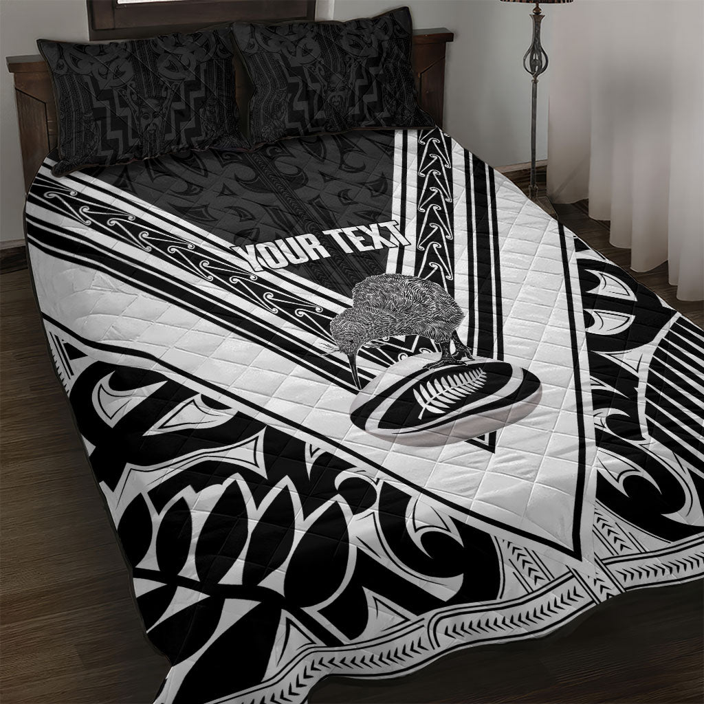 New Zealand Silver Fern Rugby Custom Quilt Bed Set Go Wheel Kiwi Maori Pattern