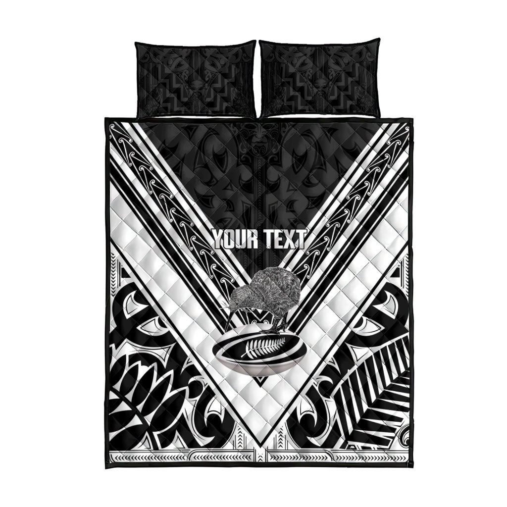 New Zealand Silver Fern Rugby Custom Quilt Bed Set Go Wheel Kiwi Maori Pattern