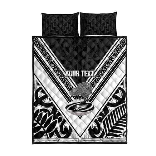 New Zealand Silver Fern Rugby Custom Quilt Bed Set Go Wheel Kiwi Maori Pattern