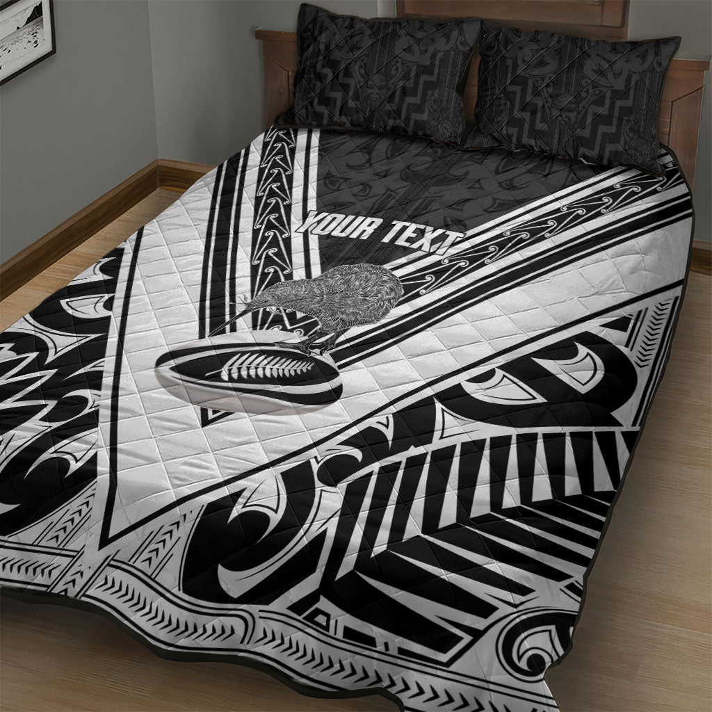 New Zealand Silver Fern Rugby Custom Quilt Bed Set Go Wheel Kiwi Maori Pattern