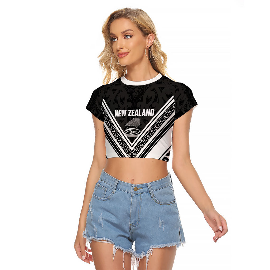 New Zealand Silver Fern Rugby Custom Raglan Cropped T Shirt Go Wheel Kiwi Maori Pattern