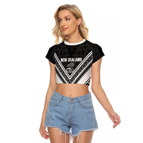 New Zealand Silver Fern Rugby Custom Raglan Cropped T Shirt Go Wheel Kiwi Maori Pattern
