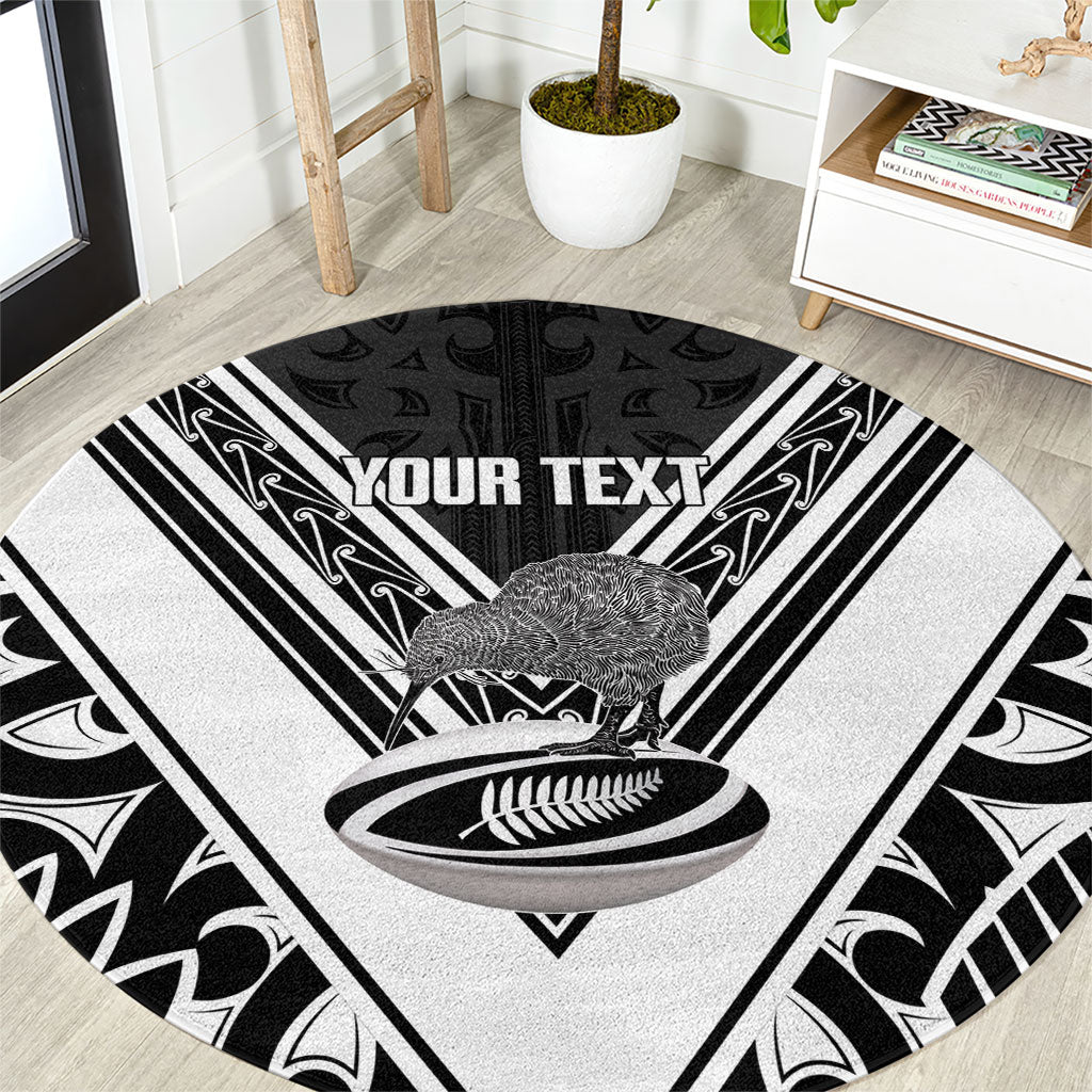 New Zealand Silver Fern Rugby Custom Round Carpet Go Wheel Kiwi Maori Pattern
