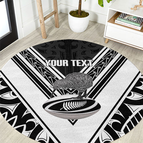 New Zealand Silver Fern Rugby Custom Round Carpet Go Wheel Kiwi Maori Pattern