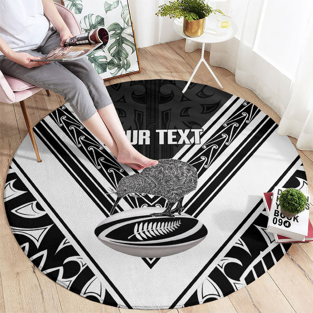New Zealand Silver Fern Rugby Custom Round Carpet Go Wheel Kiwi Maori Pattern