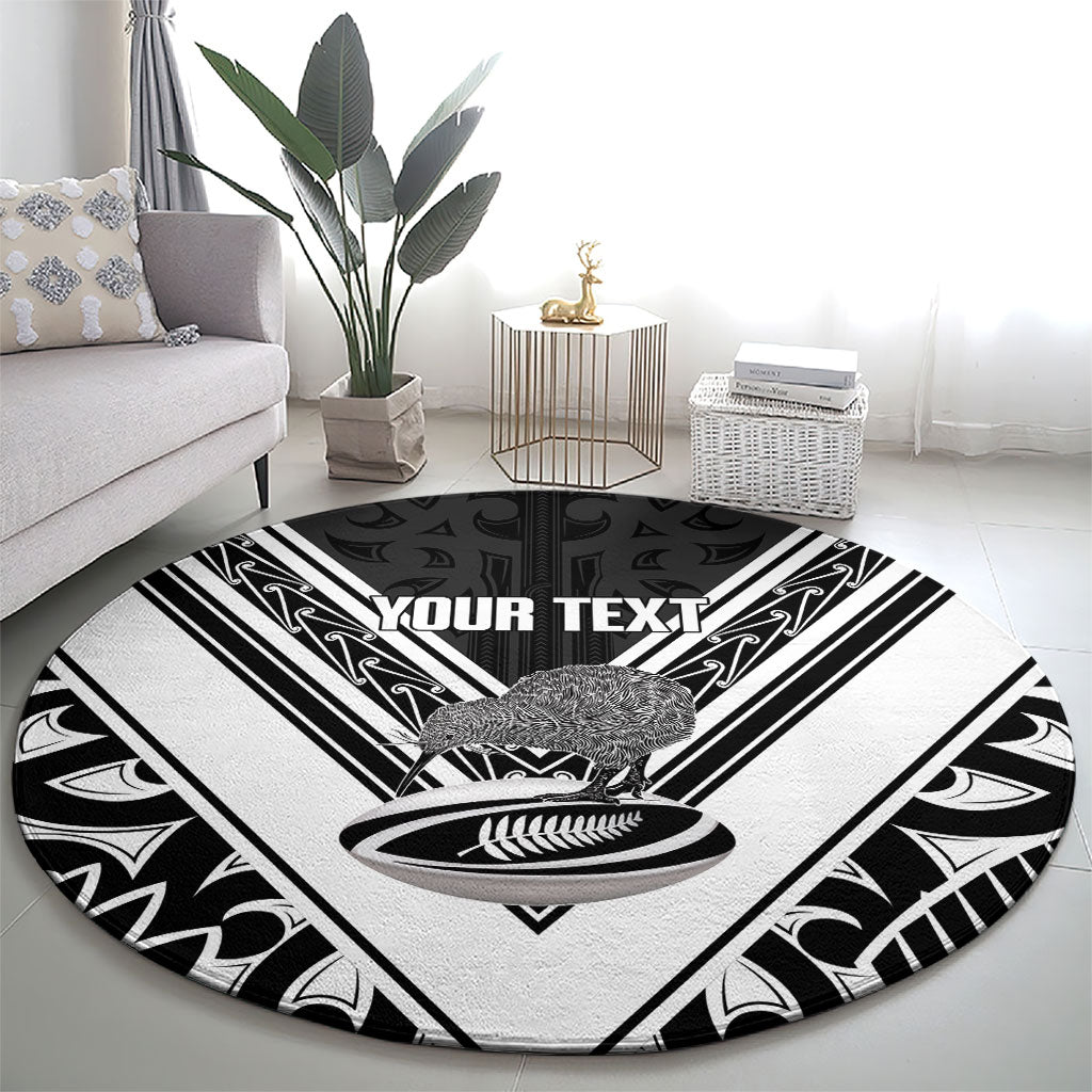 New Zealand Silver Fern Rugby Custom Round Carpet Go Wheel Kiwi Maori Pattern