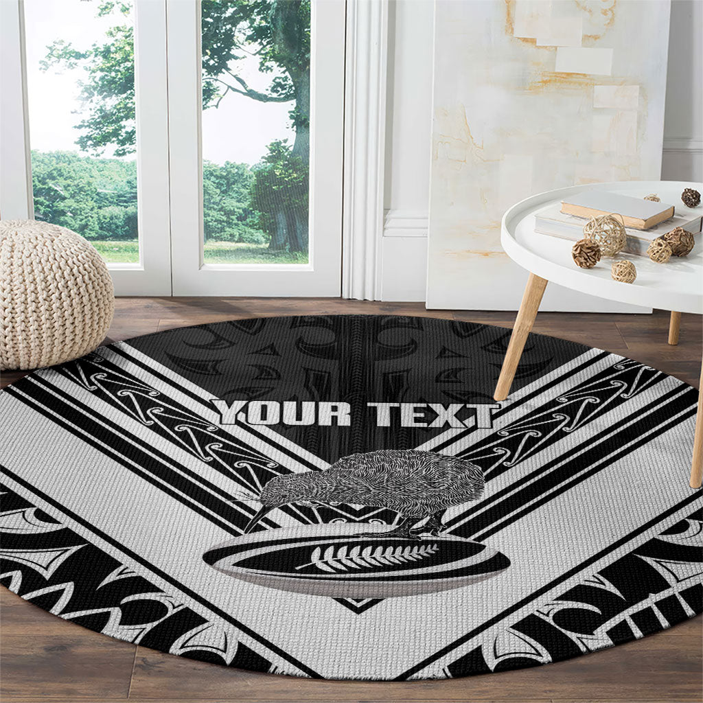 New Zealand Silver Fern Rugby Custom Round Carpet Go Wheel Kiwi Maori Pattern