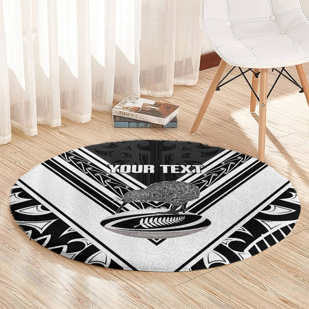 New Zealand Silver Fern Rugby Custom Round Carpet Go Wheel Kiwi Maori Pattern