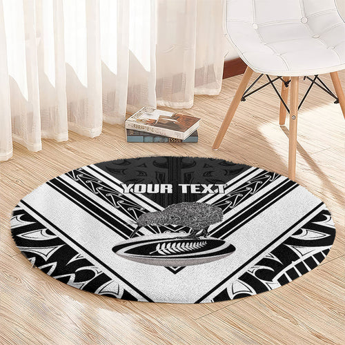 New Zealand Silver Fern Rugby Custom Round Carpet Go Wheel Kiwi Maori Pattern