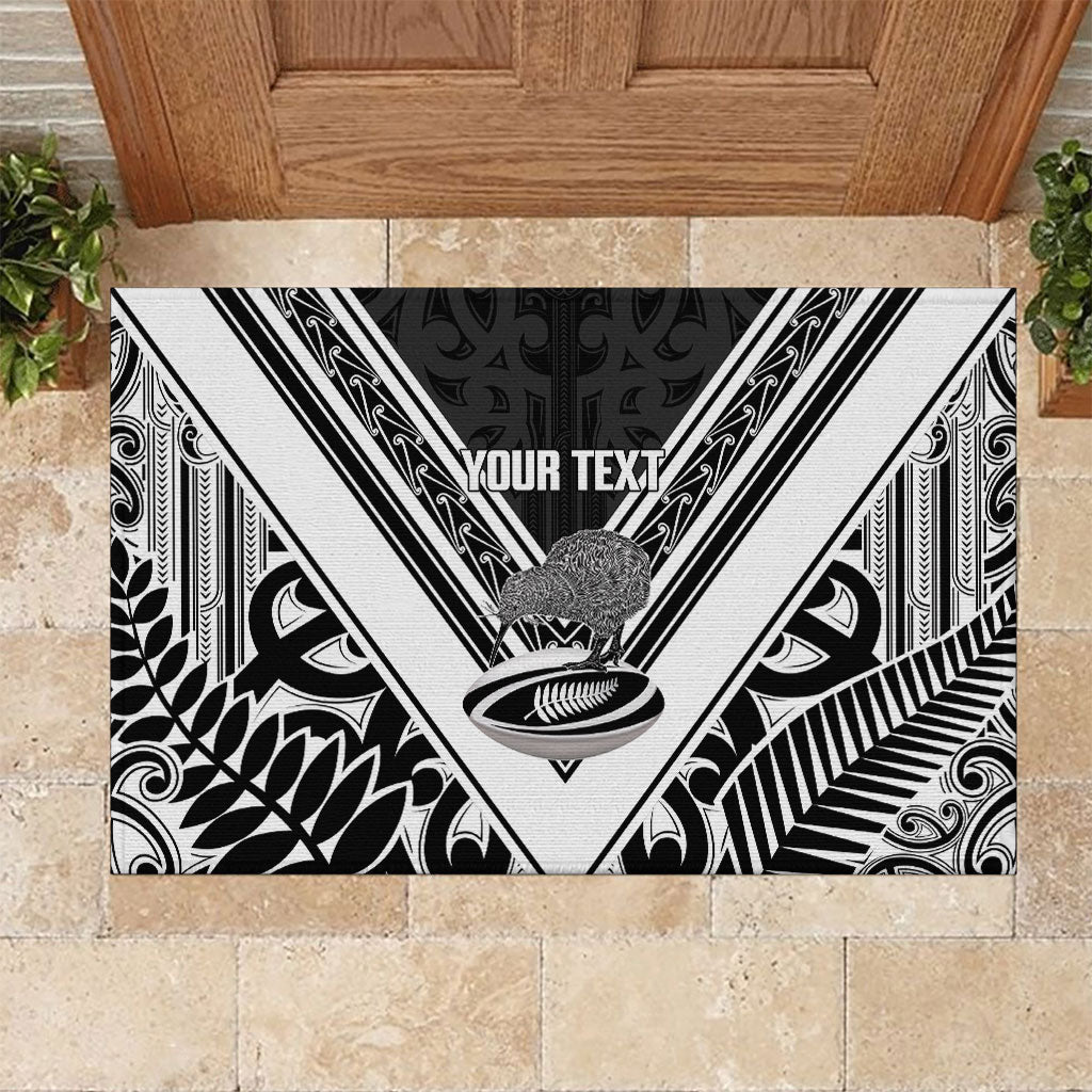 New Zealand Silver Fern Rugby Custom Rubber Doormat Go Wheel Kiwi Maori Pattern
