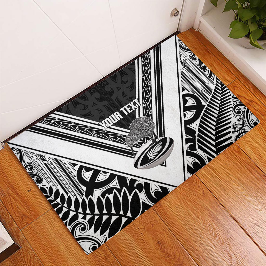New Zealand Silver Fern Rugby Custom Rubber Doormat Go Wheel Kiwi Maori Pattern