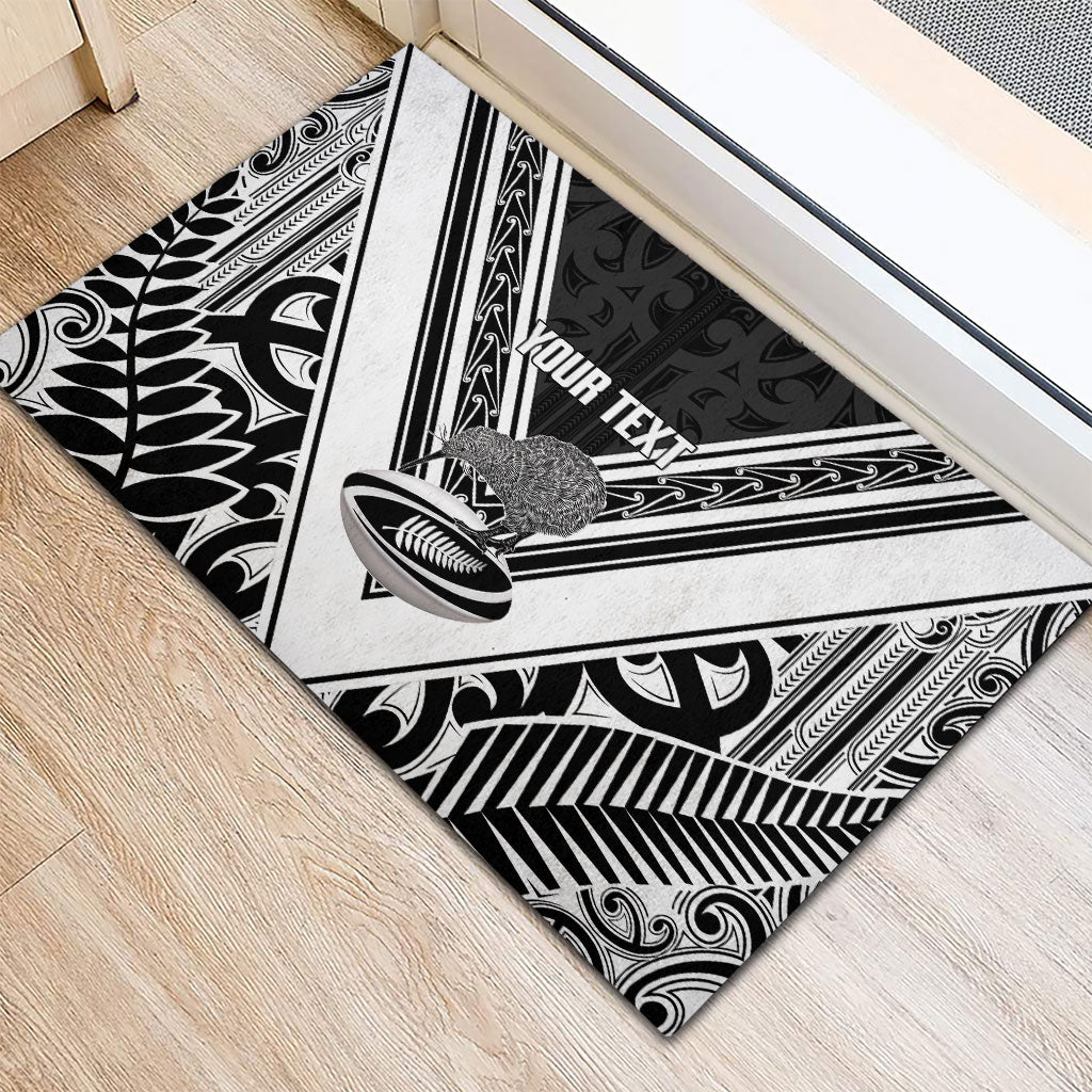 New Zealand Silver Fern Rugby Custom Rubber Doormat Go Wheel Kiwi Maori Pattern
