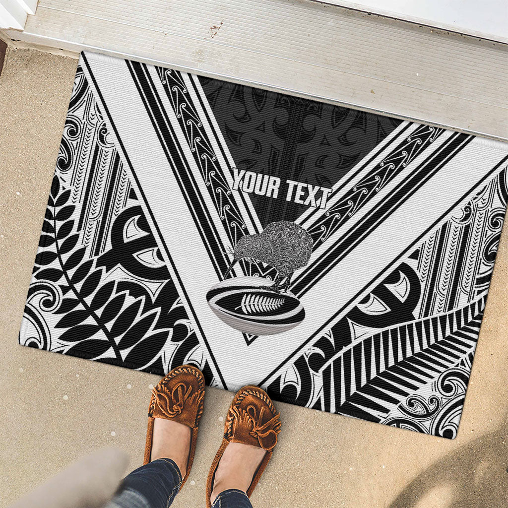 New Zealand Silver Fern Rugby Custom Rubber Doormat Go Wheel Kiwi Maori Pattern