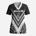New Zealand Silver Fern Rugby Custom Scrub Top Go Wheel Kiwi Maori Pattern