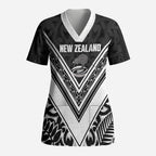 New Zealand Silver Fern Rugby Custom Scrub Top Go Wheel Kiwi Maori Pattern