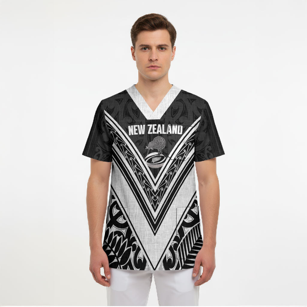 New Zealand Silver Fern Rugby Custom Scrub Top Go Wheel Kiwi Maori Pattern