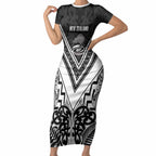 New Zealand Silver Fern Rugby Custom Short Sleeve Bodycon Dress Go Wheel Kiwi Maori Pattern