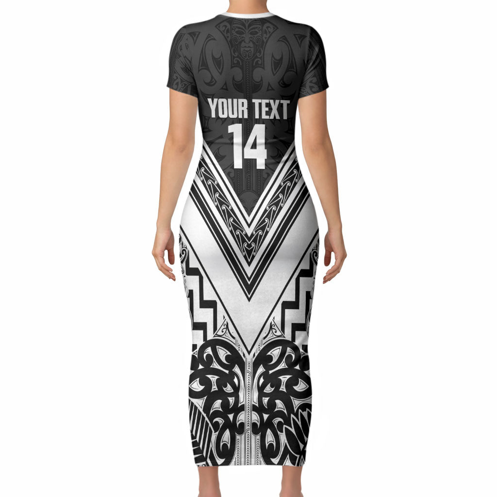 New Zealand Silver Fern Rugby Custom Short Sleeve Bodycon Dress Go Wheel Kiwi Maori Pattern