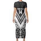 New Zealand Silver Fern Rugby Custom Short Sleeve Bodycon Dress Go Wheel Kiwi Maori Pattern