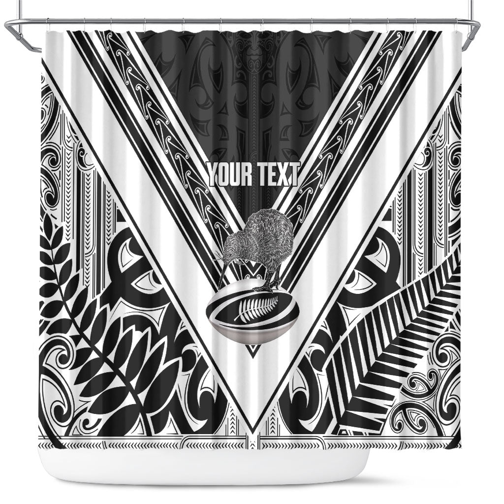 New Zealand Silver Fern Rugby Custom Shower Curtain Go Wheel Kiwi Maori Pattern