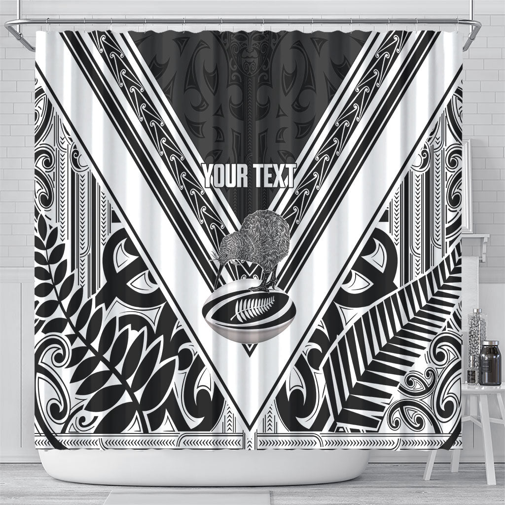 New Zealand Silver Fern Rugby Custom Shower Curtain Go Wheel Kiwi Maori Pattern