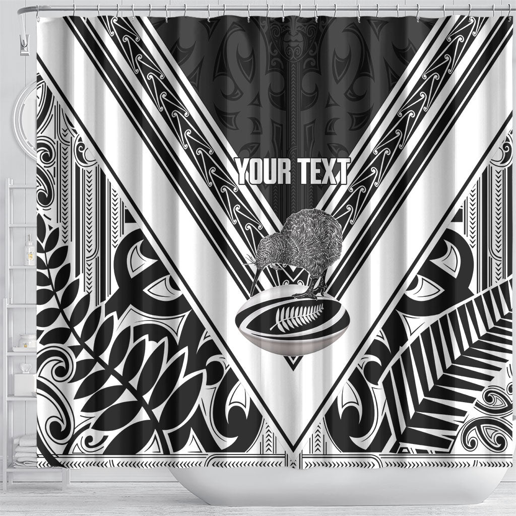 New Zealand Silver Fern Rugby Custom Shower Curtain Go Wheel Kiwi Maori Pattern
