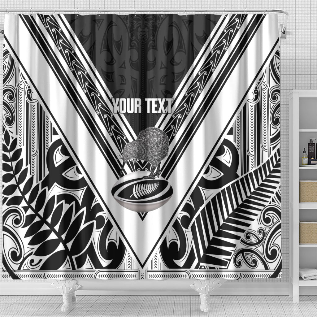 New Zealand Silver Fern Rugby Custom Shower Curtain Go Wheel Kiwi Maori Pattern