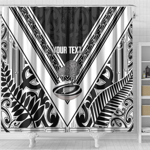 New Zealand Silver Fern Rugby Custom Shower Curtain Go Wheel Kiwi Maori Pattern