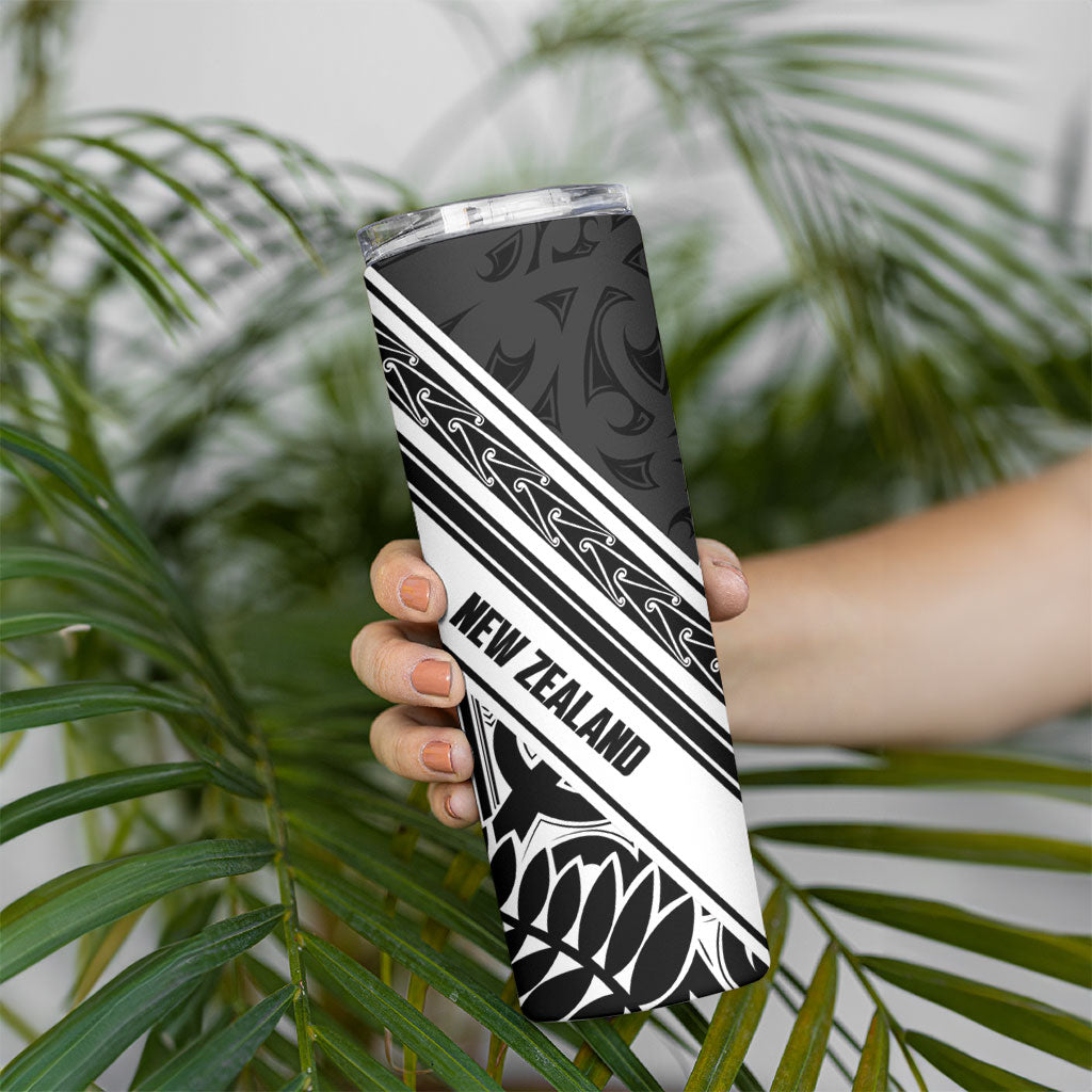 New Zealand Silver Fern Rugby Custom Skinny Tumbler Go Wheel Kiwi Maori Pattern