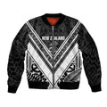New Zealand Silver Fern Rugby Custom Sleeve Zip Bomber Jacket Go Wheel Kiwi Maori Pattern