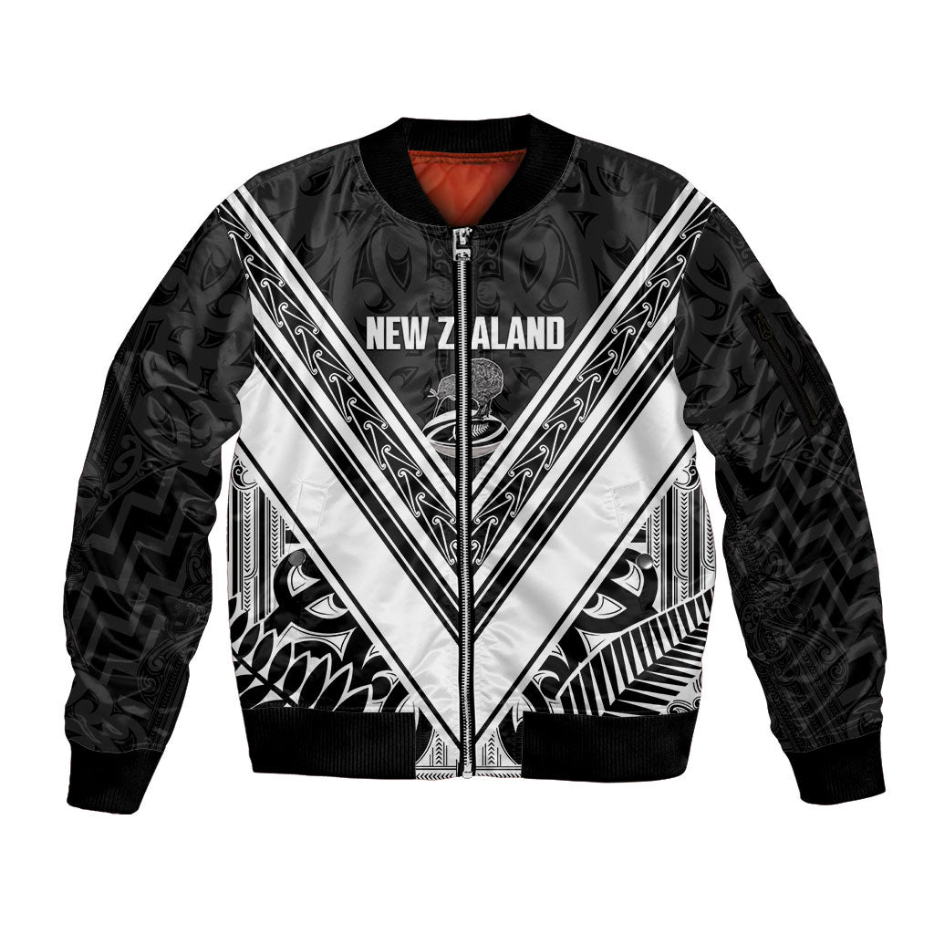New Zealand Silver Fern Rugby Custom Sleeve Zip Bomber Jacket Go Wheel Kiwi Maori Pattern